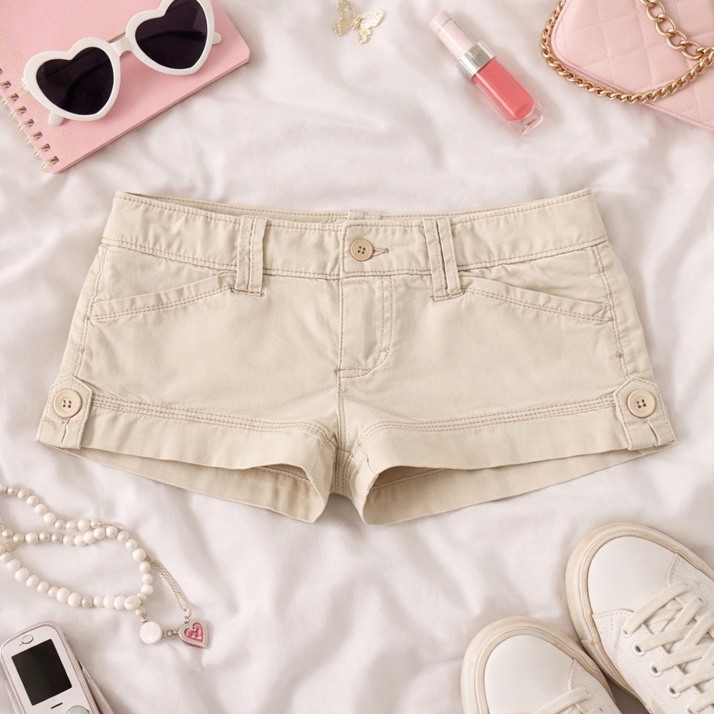 Aeropostale Khaki Mini Shorts Womens 5/6 Low Rise Cuffed Casual